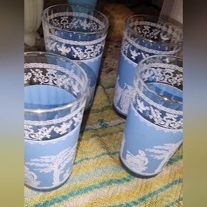 VINTAGE MCM JEANETTE HELLENIC EUC BLUE GRECIAN TUMBLER GLASSES SET OF 4
